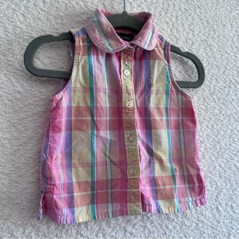 Ralph Lauren Baby Madras Pink Plaid Cotton‎ Sleeveless Tank Cotton Size 9 Months